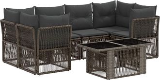 vidaXL Conjunto De Sof&aacute;s De Jard&iacute;n 7 Uds. Gris Rat&aacute;n Sint&eacute;tico Vidaxl