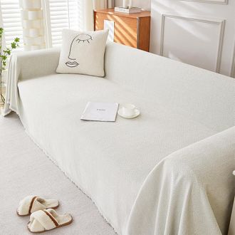 OEM Funda De Sof&aacute; De Chenilla De Primera Calidad, Para Todas Las Estaciones, Blanca, 180x340 Cm