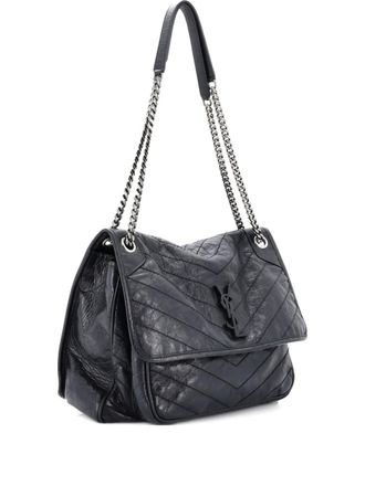 Saint Laurent Niki Chain Flap Bag Matelasse Chevron Leather Large shoulder bag - Zwart