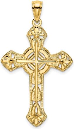 Diamond2Deal 14k Yellow Gold Cut-Out Floral Cross Pendant