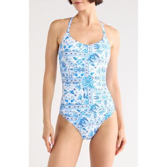 Jantzen Pat Lace Back Underwire One-Piece Swimsuit in Cobalt at Nordstrom Rack, Size 10