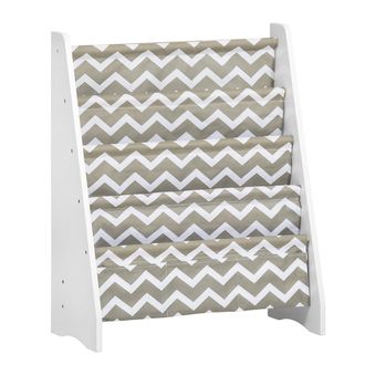 SoBuy Librer&iacute;a infantil con 4 estanter&iacute;ass y 3 bolsillos madera gris