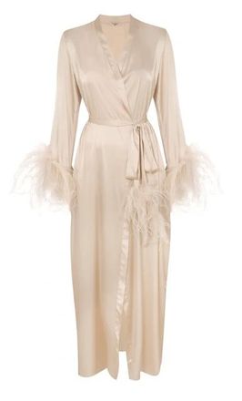 Gilda & Pearl Gilda and Pearl Pink Camille Feather Trim Silk Robe Size S
