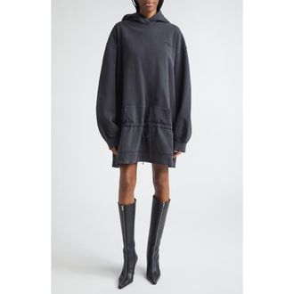 Alexander Wang Dropped Waist Hoodie Sweatshirt Dress in Washed Black at Nordstrom, Size X-Small