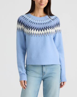 Ellen Tracy Womens Fair Isle Sweater with Rhinestone Embellishments