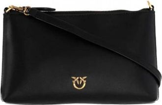 Pinko Flat Horizontal Mini Vitello Seta - Dames - Schoudertassen - Zwart - ONE Size - Katoen - Tassen