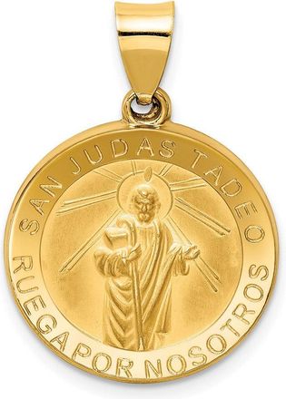 Diamond2Deal 14k Yellow Gold and Satin Hollow Spanish San Judas Tadeo Medal Round Pendant