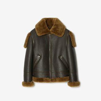 Burberry Shearling Aviator Jacket, Size: 06