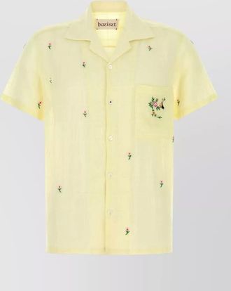 Baziszt cotton shirt short sleeves camp collar embroidery