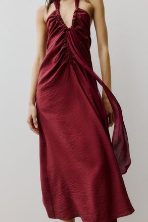 H&M Satin Halterneck Dress in Burgundy at Nordstrom, Size X-Small