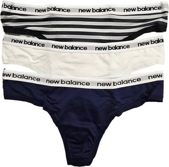 New Balance Womens 3-Pack Performance Underwear Eversoft Thong In Black Stripe/white/pigment