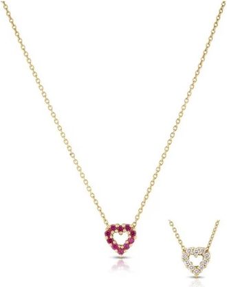 Roberto Coin 18k Yellow Gold 0.10cttw Diamond and 0.10cttw Ruby Reversible Small Heart Necklace 18 - 000634AYCHXR