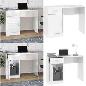 vidaXL Scrivania Cassetto Bianco Lucido 100x40x73cm Legno Multistrato - Cassetto - Armadietto