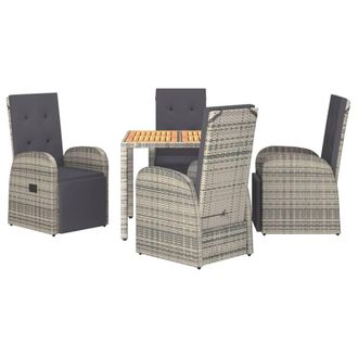 Berkfield Home Beautiful 5 Piece Garden Dining Set Grey Poly Rattan&Solid Wood Acacia