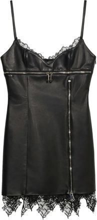 Blumarine Abito in pelle con orlo in pizzo - Nero