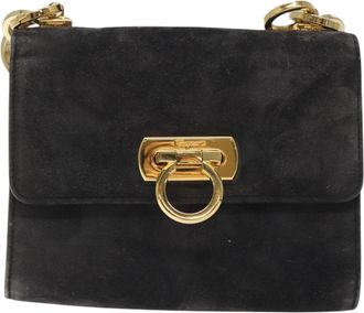 Ferragamo Gancini Black Suede Shoulder Bag (Pre-Owned)