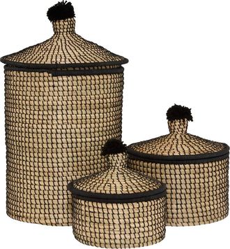 Atmosphera Lote De 3 Cestas Nyero Redondas, En Color Beige Y Negro - Atmosphera Cr&eacute;ateur DInt&eacute;rieur