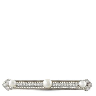 Luxury Bazaar Antique Platinum 1.0ct Diamond and Pearl Brooch MF19-082526