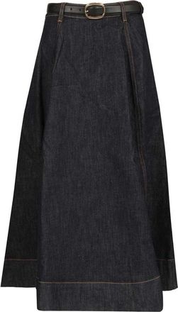 Self Portrait Flared Denim Midi Rok - Dames - Spijkerrokken - Blauw - XS - Denim - Rokken