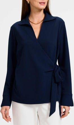 Foxcroft Rosie Side Tie Shirt in Navy at Nordstrom, Size Small