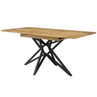 Urban Meuble Mesa comedor extensible efecto madera patas estrella metal negro