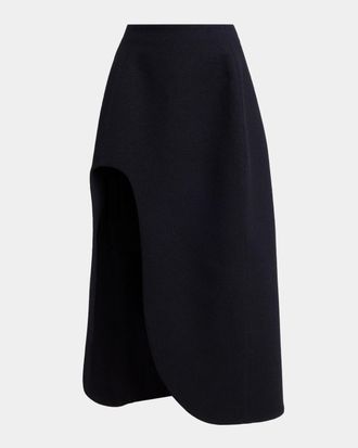 Jil Sander Curved Slit Wool Crepe Midi Skirt
