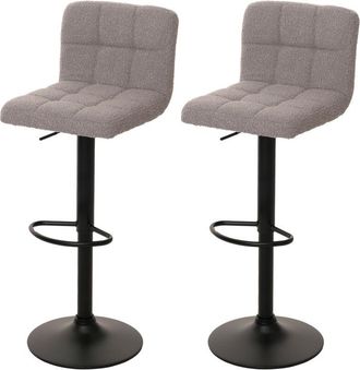 Hhg Lote de 2 taburetes de bar 852, taburete de barra taburete de bar, altura regulable giratorio, tela Boucle (450g/m²) mvg, crema-blanco