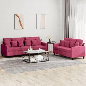 vidaXL Juego De Sof&aacute;s Con Cojines 2 Piezas Terciopelo Rojo Tinto Vidaxl