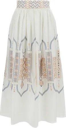 Emporio Sirenuse Embroidered Cotton Poplin Long Skirt