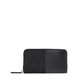 Fendi FF Jacquard Zip-around Black Wallet