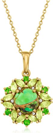 Ross-Simons Green Turquoise and Multi-Gemstone Pendant Necklace With White Zircon in 18kt Gold Over Sterling