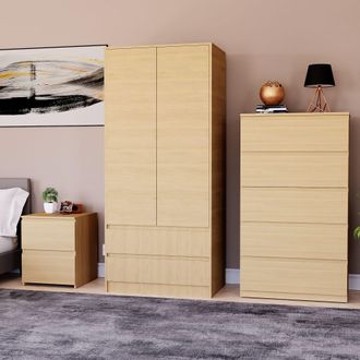 Home Discount Vida Designs Denver Bedroom Set (2 Dr Bedside, 5 Dr Chest, Wardrobe) in Brown