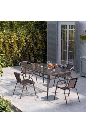 Living and Home 4 Person - Rectangular Dining Set in Brown