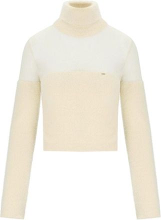Elisabetta Franchi Melk Cropped Turtleneck Trui - Dames - Coltruien - Beige - S - Katoen - Truien & Vesten