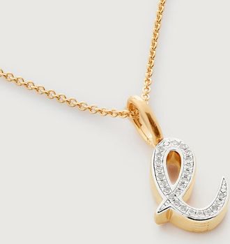 Monica Vinader Gold Alphabet E Diamond Fine Chain Necklace Adjustable 46cm/18 Diamond