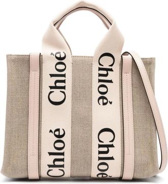 Chlo&eacute; Tote Bags, female, Beige, Size: ONE SIZE Beige Linen Leather Strap Bag