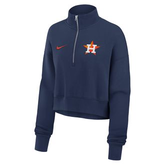 Nike Houston Astros Phoenix Nike Womens MLB Cropped 1/4-Zip Crew in Blue | 01N944BHUS-LMW