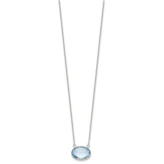 Diamond2Deal Sterling Silver Polished Oval Blue Topaz Pendant Necklace 17.5