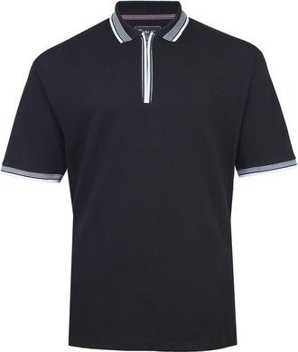 KAM Textured Polo Shirt Zip Up Short Sleeve Cotton Top Mens Plus Size 2-8XL 5519 (UK, Alpha, 4XL, Plus, Regular, Black)