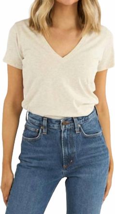 Nation Ltd Blair Short Sleeve Slim V Tee In Heather Oatmeal