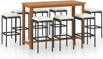 vidaXL Conjunto De Bar Para Jard&iacute;n 9 Piezas Con Cojines Negro Vidaxl