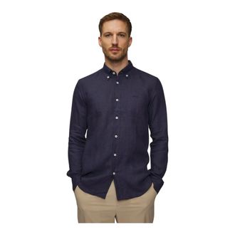 HUGO BOSS Linen Button Down Shirt - male - Hugo - Casual Shirts - Blue - L - Shirts