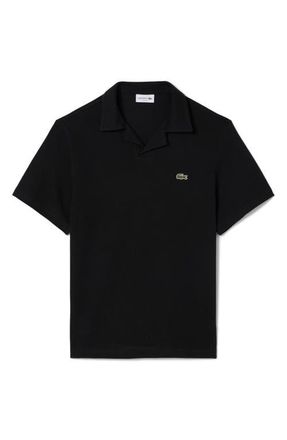 Lacoste Johnny Collar Cotton & Linen Piqu&eacute; Polo in Black at Nordstrom, Size 3
