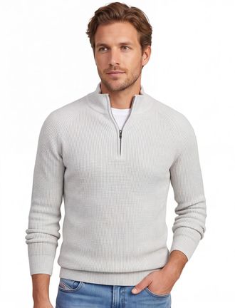 Gentiluomo half zip trui lichtgrijs katoen