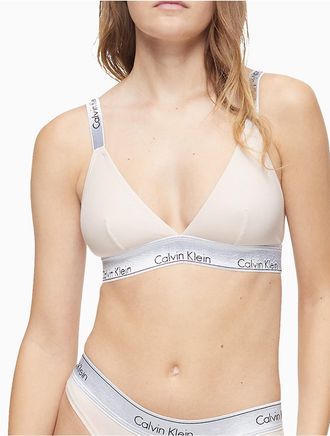 Calvin Klein Womens Icon Cotton Modal Unlined Convertible Metallic Bralette - Neutral - XS