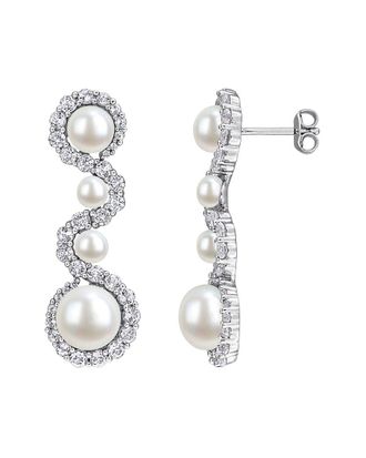 Rina Limor Silver 3.29 ct. tw. Gemstone & 4-8.5mm Pearl Earrings