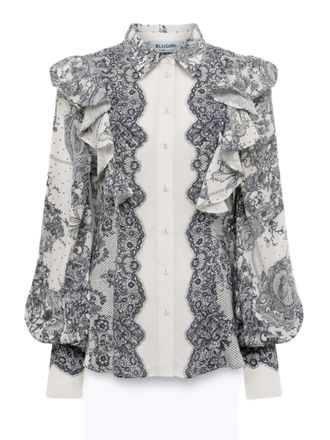 Blugirl Lace-Effect Printed Viscose Blouse With Decorative Ruffles