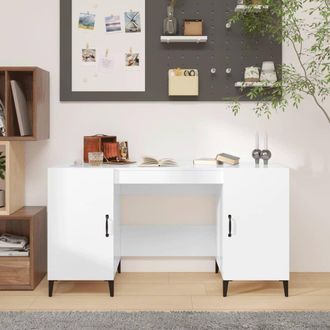 Berkfield Home Desk High Gloss White 140x50x75 cm Engineered Wood | Size: 140 x 50 x 75 cm