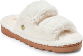 Dearfoams Regina Teddy Double Band Slide Slipper in Muslin at Nordstrom, Size X-Large