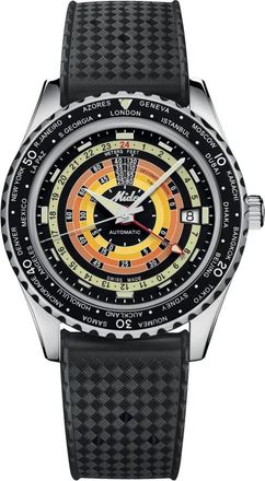 Mido Ocean Star Decompression Worldtimer - Automatisch - Zwarte Wijzerplaat - Stalen Kast - 40.50 mm - 20 bar - Saffierglas - Rubberen Band - Zwart - Stale